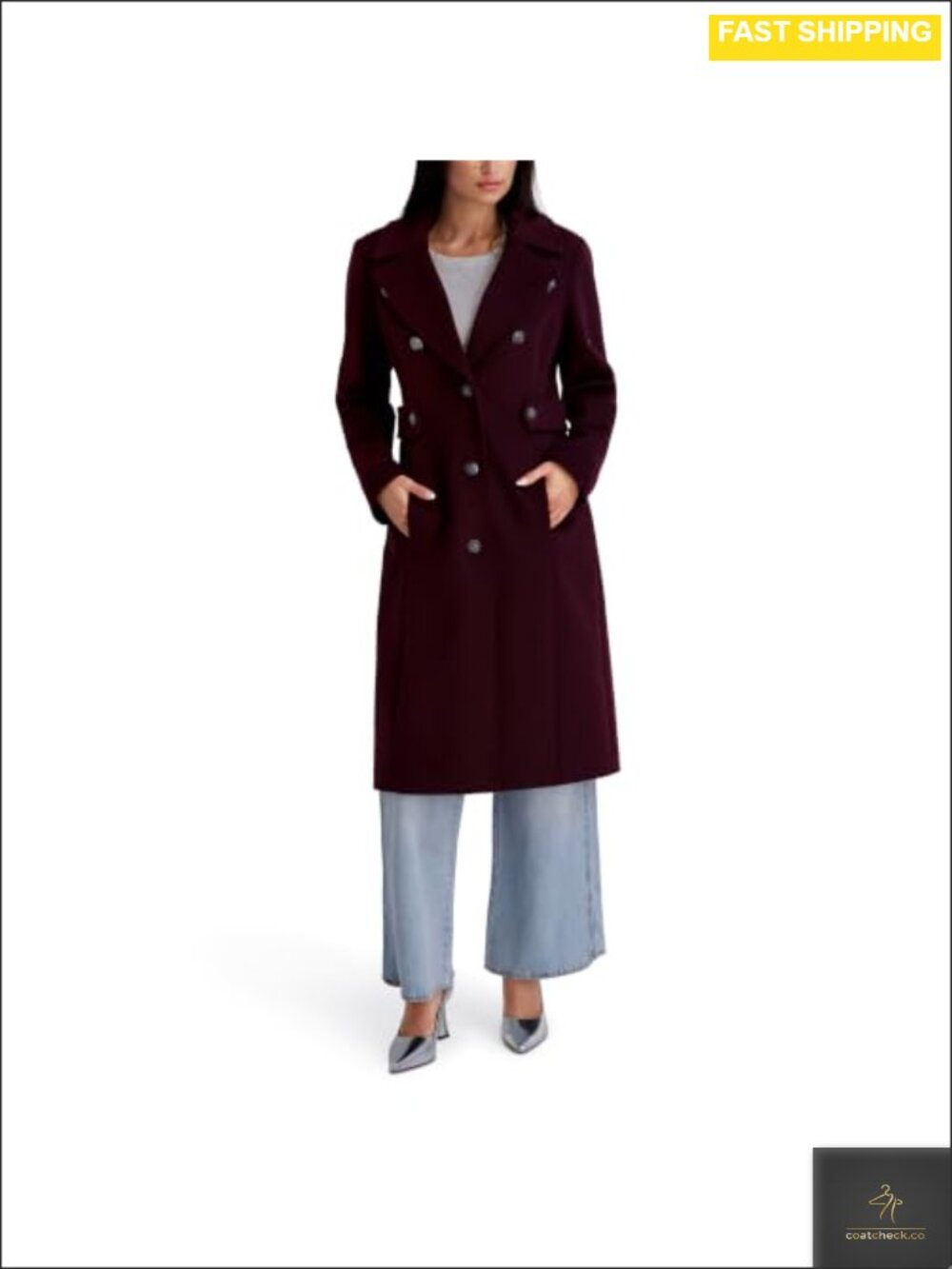 Wool Blend Military Overcoat Notched Collar Waist Tab
